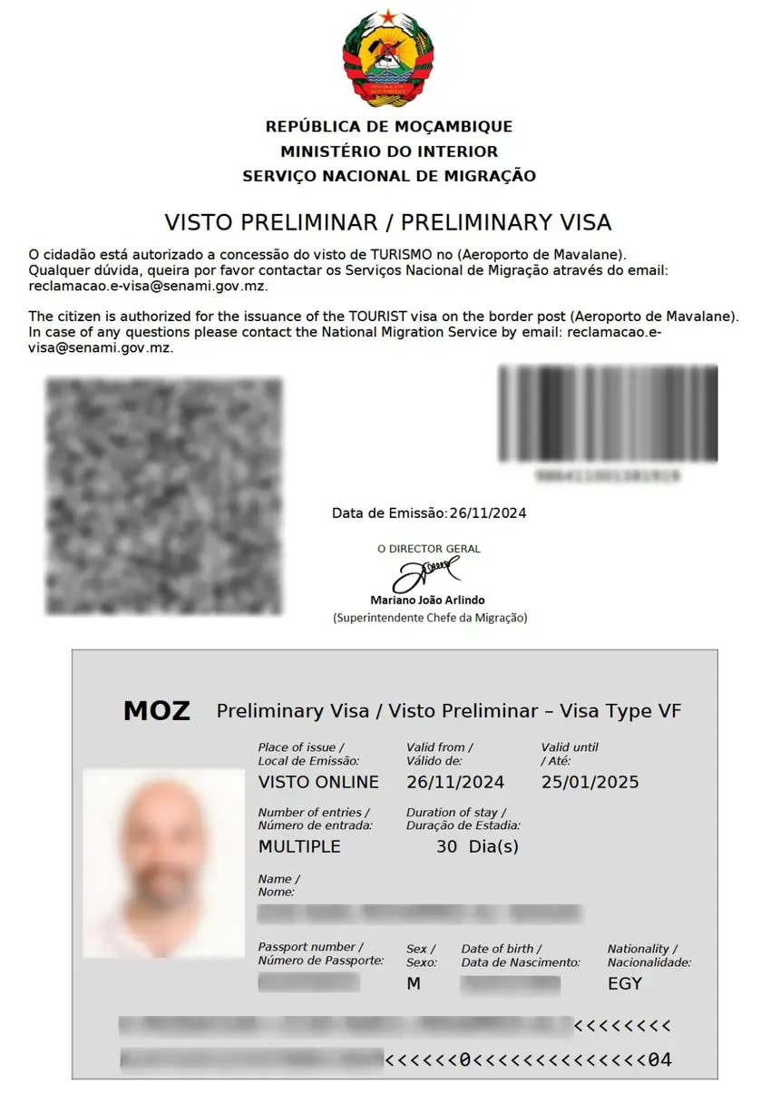 Exemple visa Mozambique